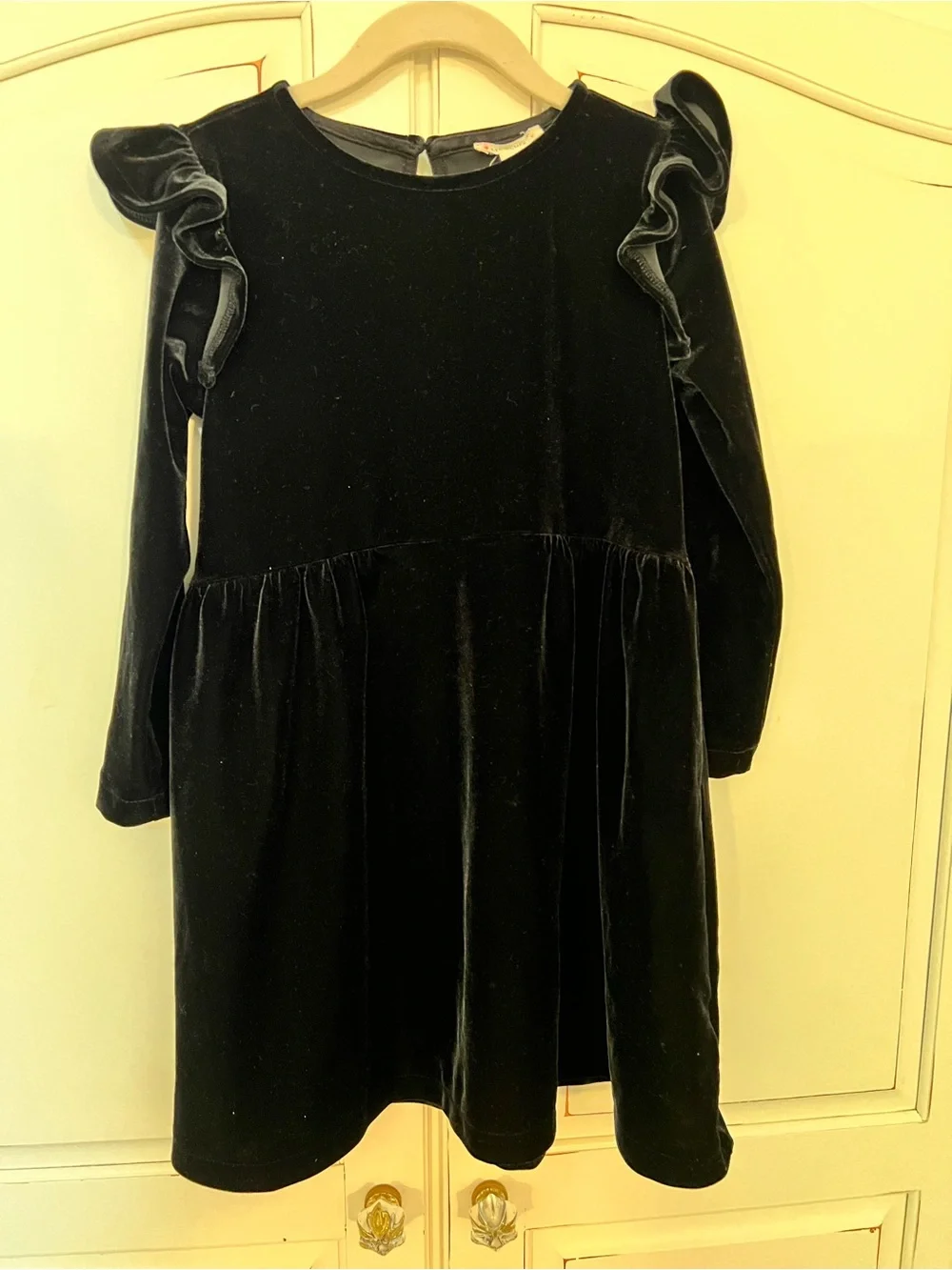 Black Velvet Ruffle-Sleeve Girls’ Dress - JCrew Crewcuts